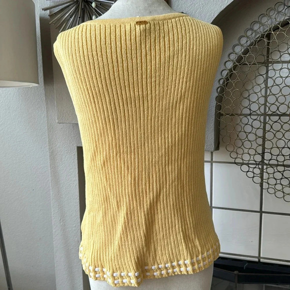 St. John Sport yellow knit tank top with double white bottom ribbon wool size XL - Picture 4 of 9